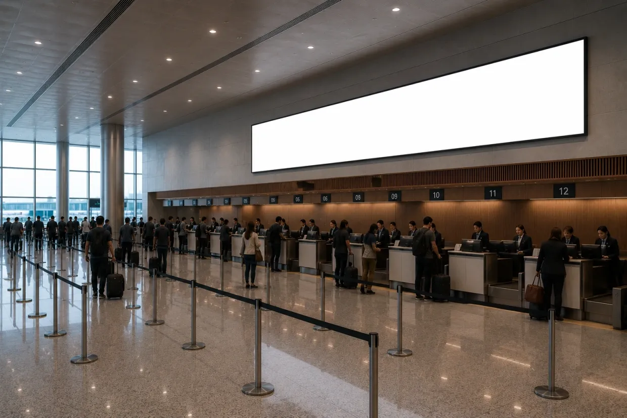 Circuito de mídia digital em terminal representando publicidade no Aeroporto de Brasília