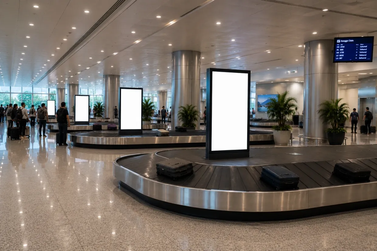 circuito de painéis digitais em área de circulação; formato de mídia a consultar no Aeroporto Internacional de Natal (NAT)