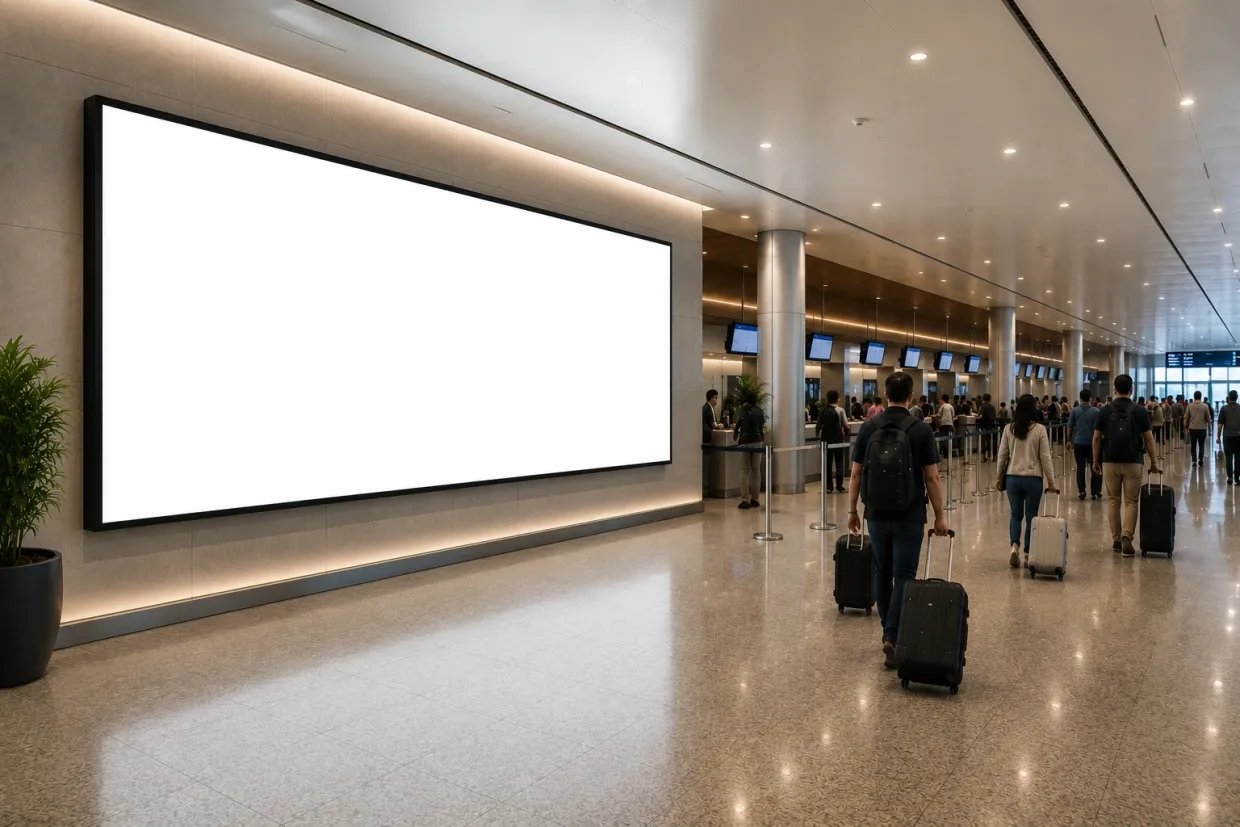 sequência de telas digitais para repetição de campanha; formato de mídia a consultar no Aeroporto Internacional de Belo Horizonte/Confins (CNF)